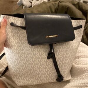 Michael Kors Navy Blue/White Signature Coated Canvas and Leather Backpack